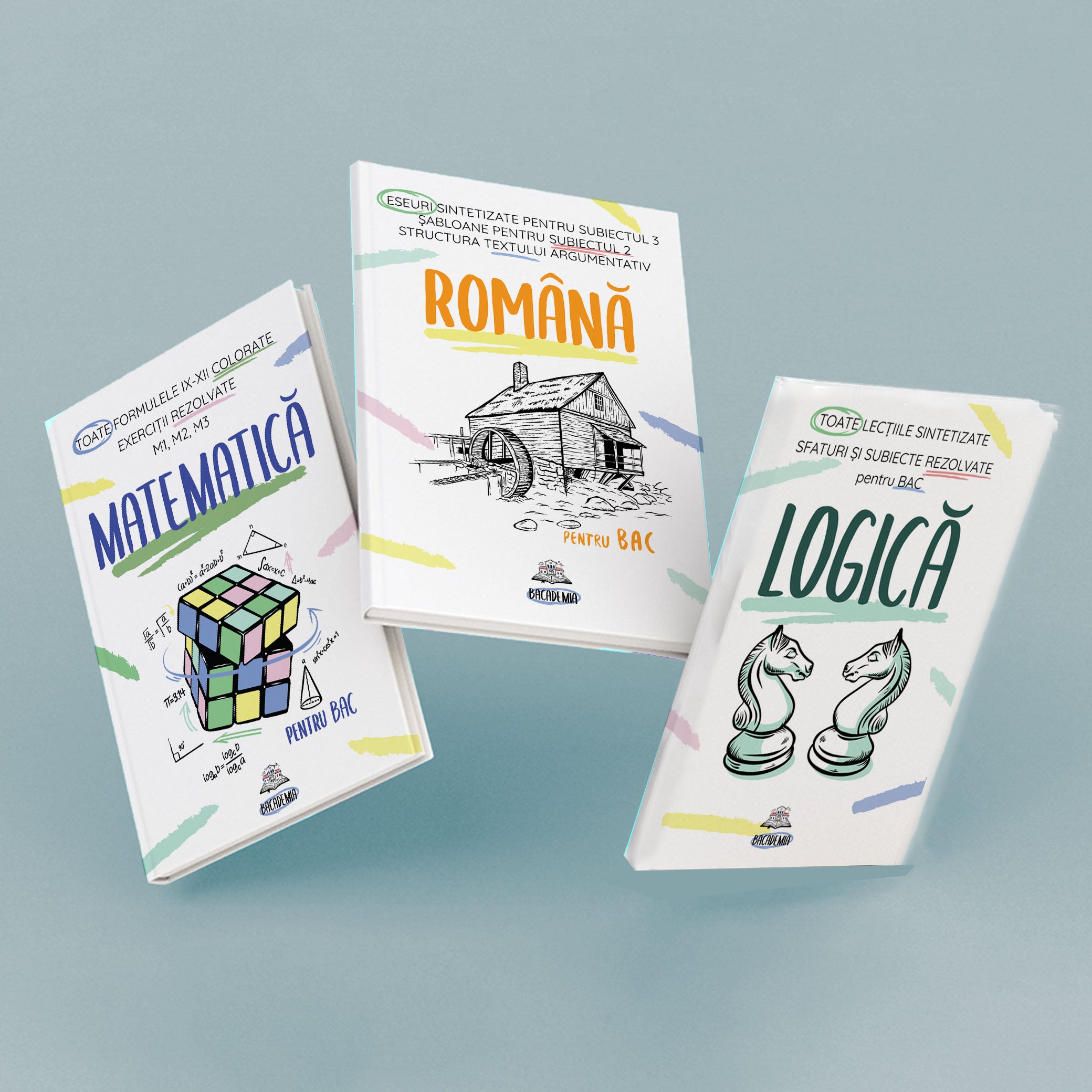Pachet-Trei-Cărți-Română+Matematică+Logică-Kit-Bacalaureat-Bacademia
